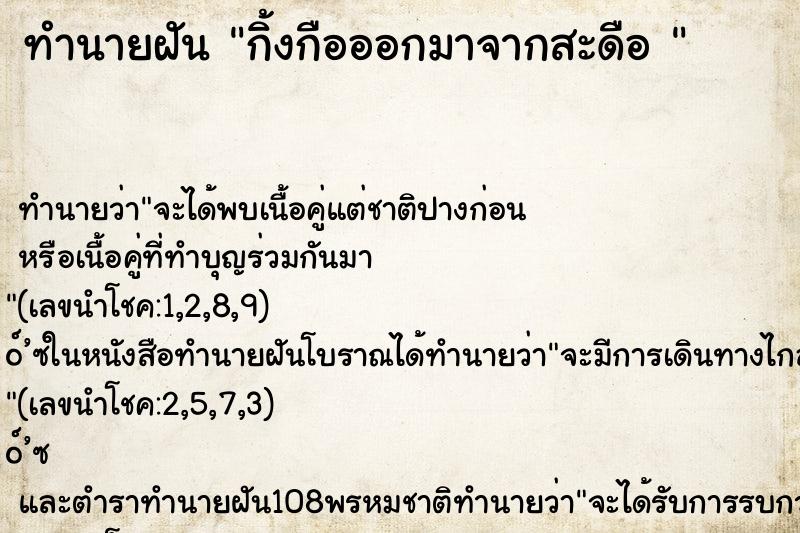 ทำนายฝัน กิ้งกือออกมาจากสะดือ 